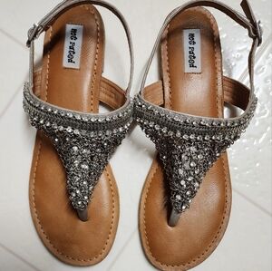Not Rated Silver Rhinestone/Chainmail Embellished Sandals